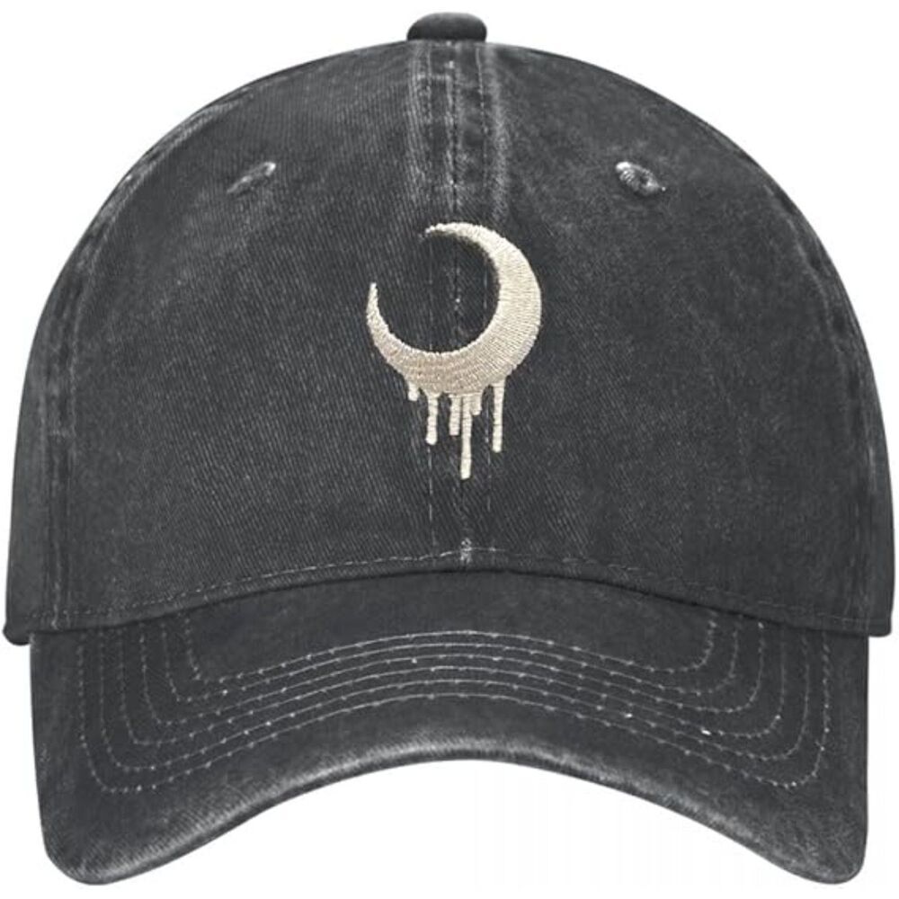 Unisex Black Cotton Moon Embroidered Adjustable Buckle Classic Baseball Cap